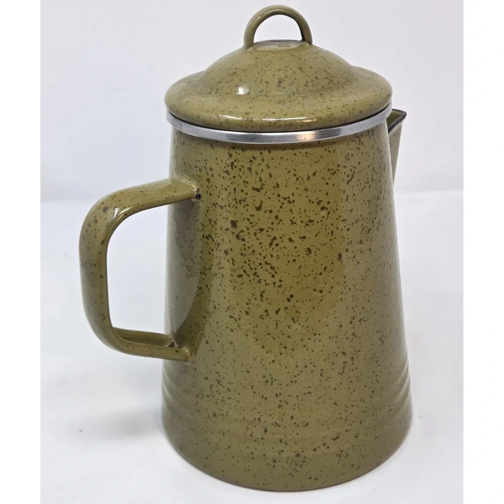 Paula Deen Signature Sage Green Speckled Enamelware Coffee Pot Percolator